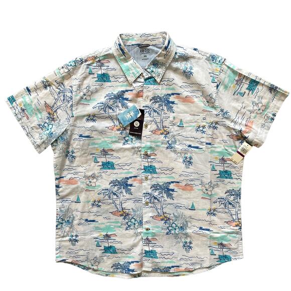 IZOD Saltwater Men's XXL Short Sleeve Button Up Shirt Tropical Hawaiian NEW - Picture 1 of 14
